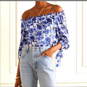 Alice and Olivia Alta Floral Print Tie Sleeve Top off the shoulder - small
